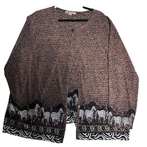 Pleat Pleat By Rafael Womens Cardigan Button Up Zebras Safari Crinkle SZ 3X VTG
